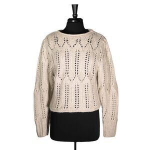 Zara Women's Sweater Beige Wool Alpaca Blend Chunky Open Knit Top Blouse Size S